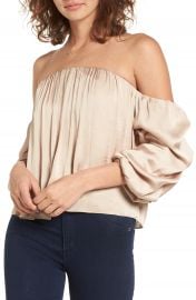 Leith Gathered Satin Off-the-Shoulder Top at Nordstrom